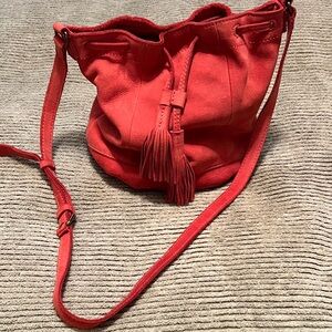 LUCKY BRAND Red Suede Bucket Bag